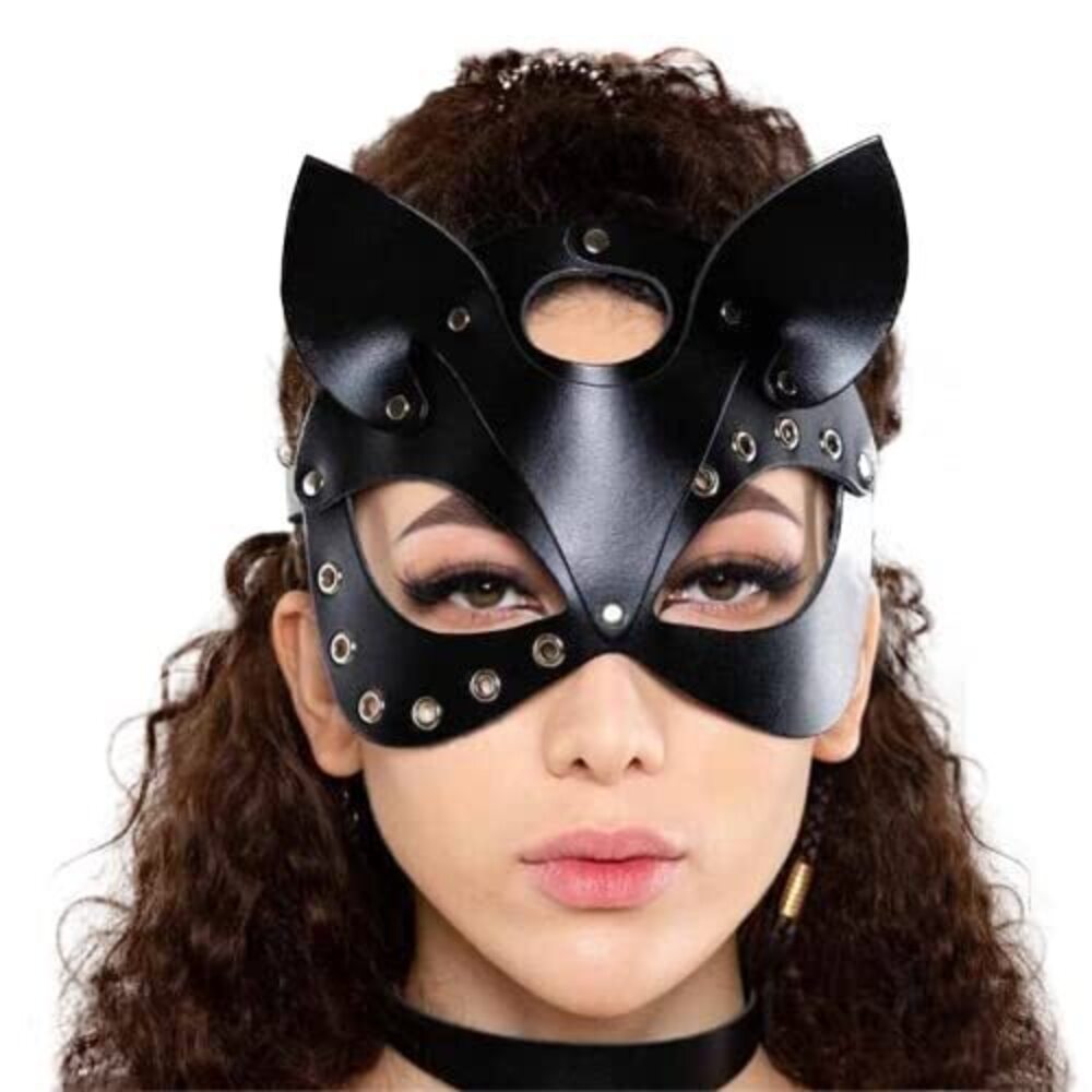2148 Leather Masks Bunny Mask Leather Cat Rabbit Mask Masquerade Party Half
